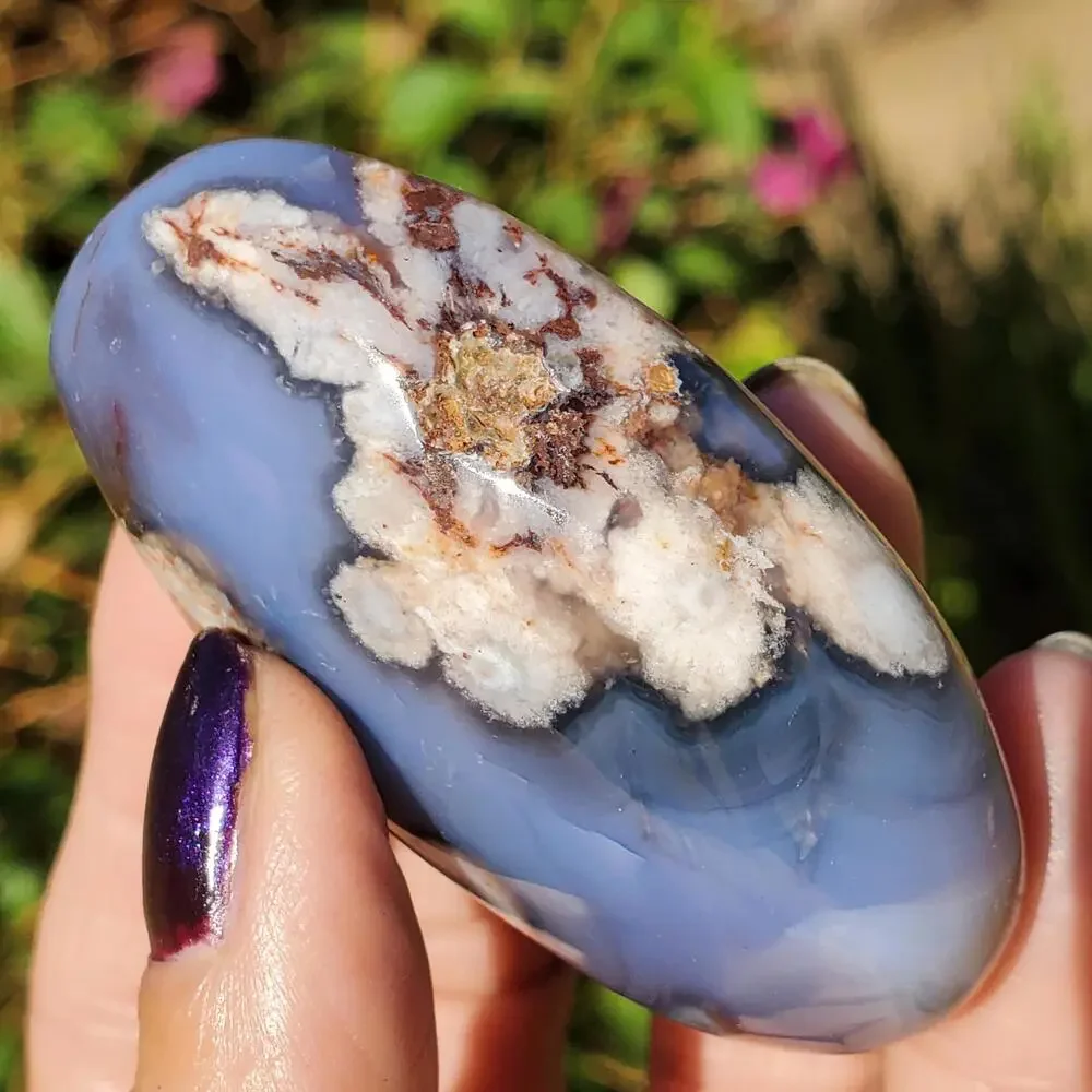 Blue Flower Blossom Agate Translucent Palmstone Crystal 66 grams
